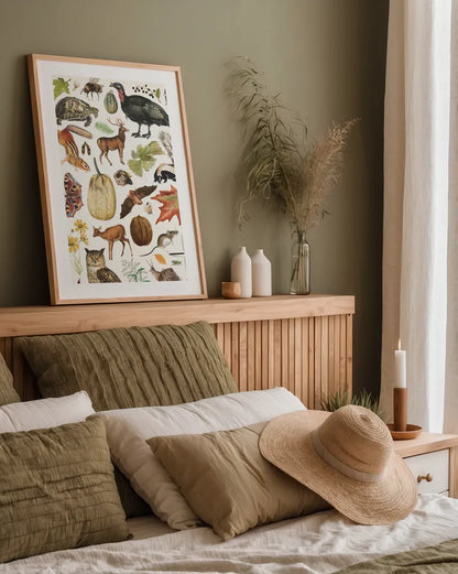 Autumn Chart II by Wild Apple Portfolio. shown as a paper print in a natural frame. Available as a archival giclee rolled canvas, fine art paper, or poster print. SKU 101835h.