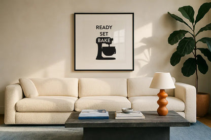 Bake II by Wild Apple Portfolio. Displayed in a glass frame with matte in a clean modern living room. Available as an archival giclee rolled canvas, fine art paper, or poster print. SKU 75969a.