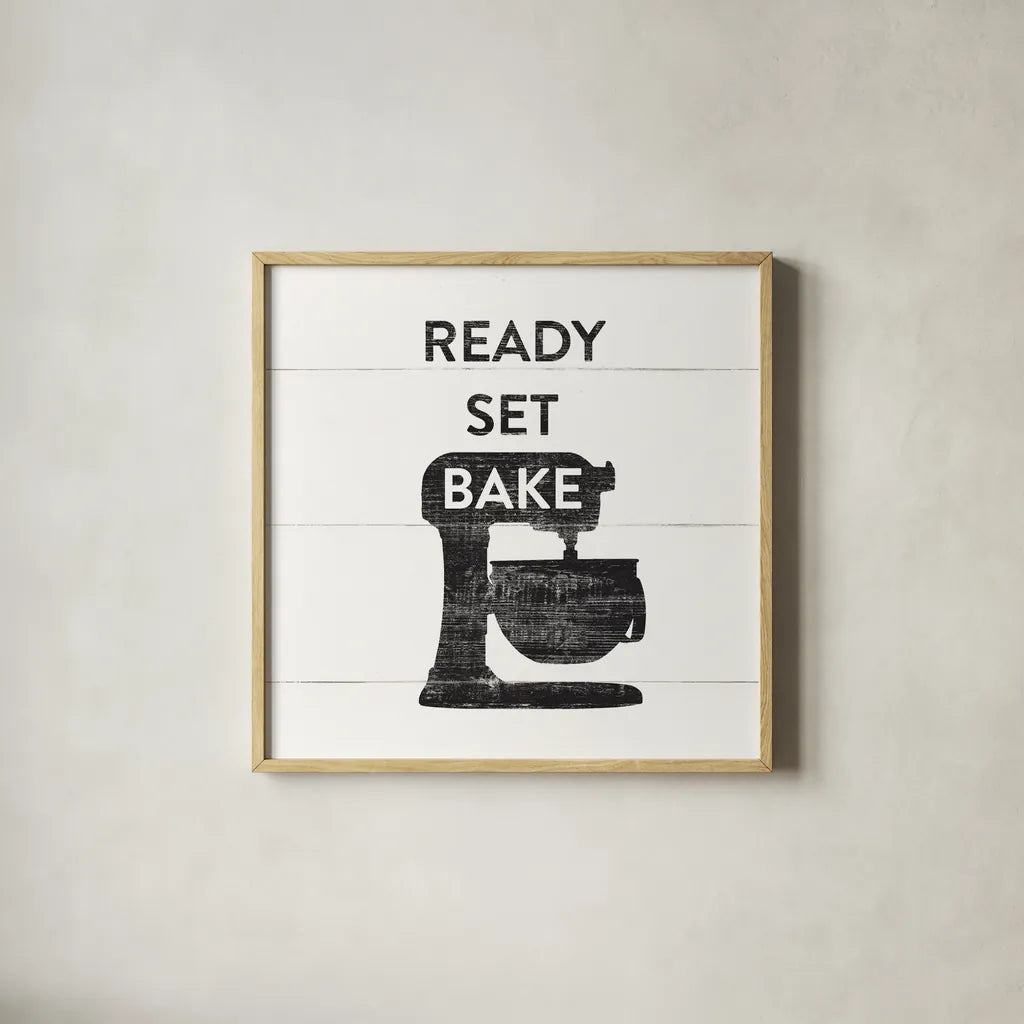 Bake II Farmhouse by Wild Apple Portfolio. Shown in a natural wood glass frame for a timeless modern aesthetic. Available as an archival giclee rolled canvas, fine art paper, or poster print. SKU 77193a.
