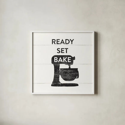 Bake II Farmhouse by Wild Apple Portfolio. Shown in a crisp white glass frame for a clean and minimalist style. Available as an archival giclee rolled canvas, fine art paper, or poster print. SKU 77193a.