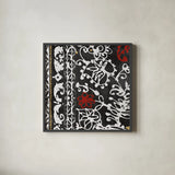 Bali Tapestry I BW by Wild Apple Portfolio. Shown in a sleek black glass frame for a contemporary gallery look. Available as an archival giclee rolled canvas, fine art paper, or poster print. SKU 28753a.