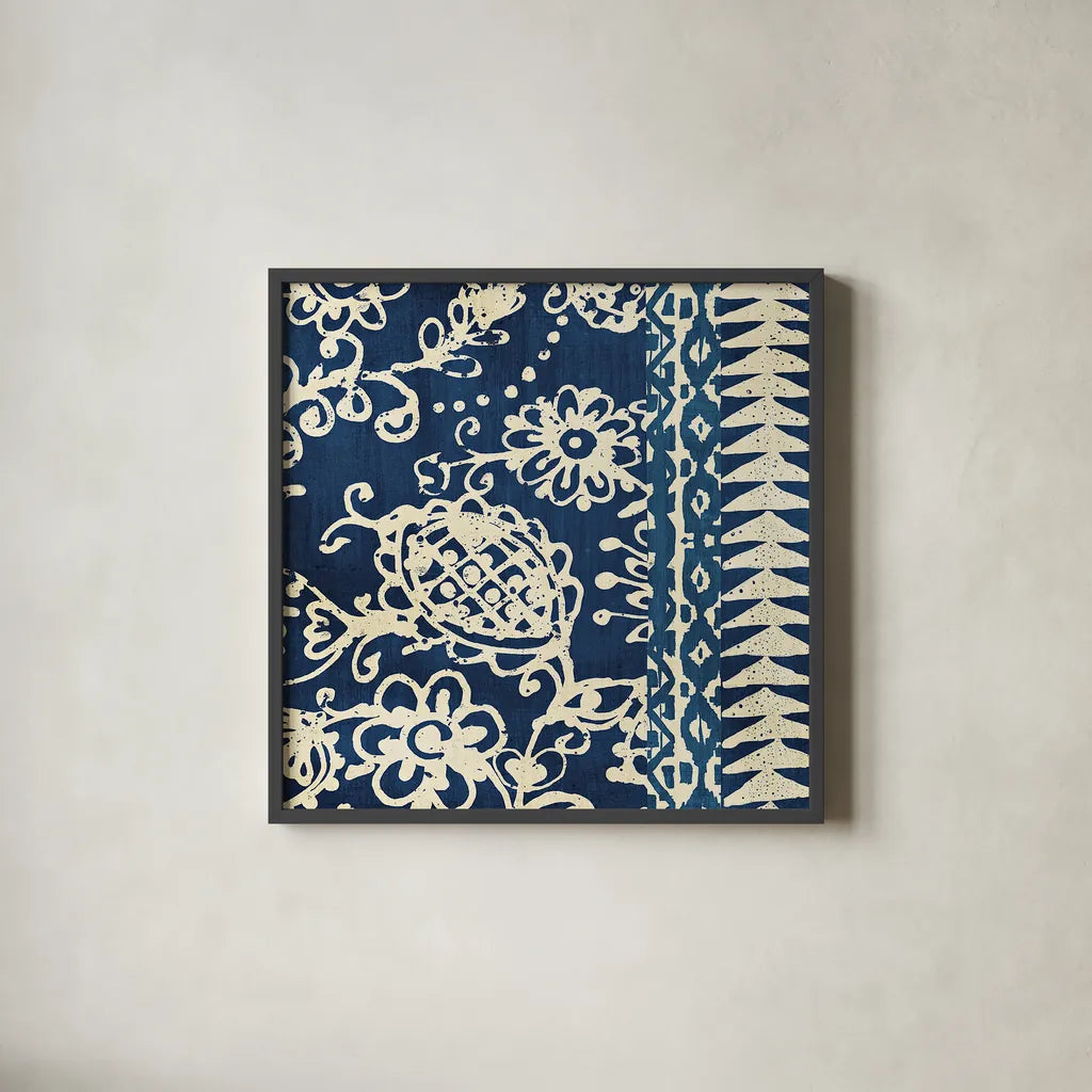 Bali Tapestry II by Wild Apple Portfolio. Shown in a sleek black glass frame for a contemporary gallery look. Available as an archival giclee rolled canvas, fine art paper, or poster print. SKU 16638a.