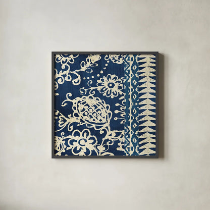 Bali Tapestry II by Wild Apple Portfolio. Shown in a sleek black glass frame for a contemporary gallery look. Available as an archival giclee rolled canvas, fine art paper, or poster print. SKU 16638a.