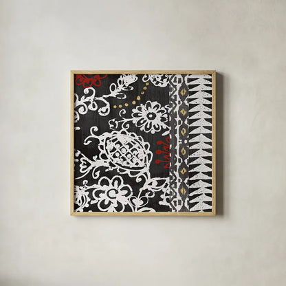 Bali Tapestry II BW by Wild Apple Portfolio. Shown in a natural wood glass frame for a timeless modern aesthetic. Available as an archival giclee rolled canvas, fine art paper, or poster print. SKU 28754a.