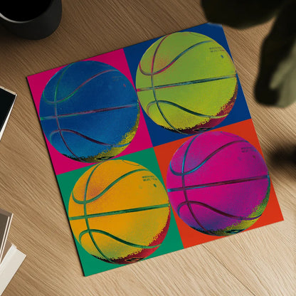 Ball Four Basketball by Wild Apple Portfolio. Shown as a detailed flat fine art print, highlighting archival giclee quality. Available as an archival giclee rolled canvas, fine art paper, or poster print. SKU 59235a.