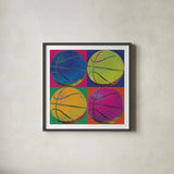 Ball Four Basketball by Wild Apple Portfolio. Shown in a sleek black glass frame for a contemporary gallery look. Available as an archival giclee rolled canvas, fine art paper, or poster print. SKU 9873a.