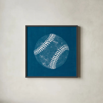 Ball Four Blueprint I by Wild Apple Portfolio. Shown in a sleek black glass frame for a contemporary gallery look. Available as an archival giclee rolled canvas, fine art paper, or poster print. SKU 62236a.