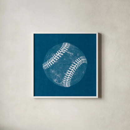 Ball Four Blueprint I by Wild Apple Portfolio. Shown in a crisp white glass frame for a clean and minimalist style. Available as an archival giclee rolled canvas, fine art paper, or poster print. SKU 62236a.