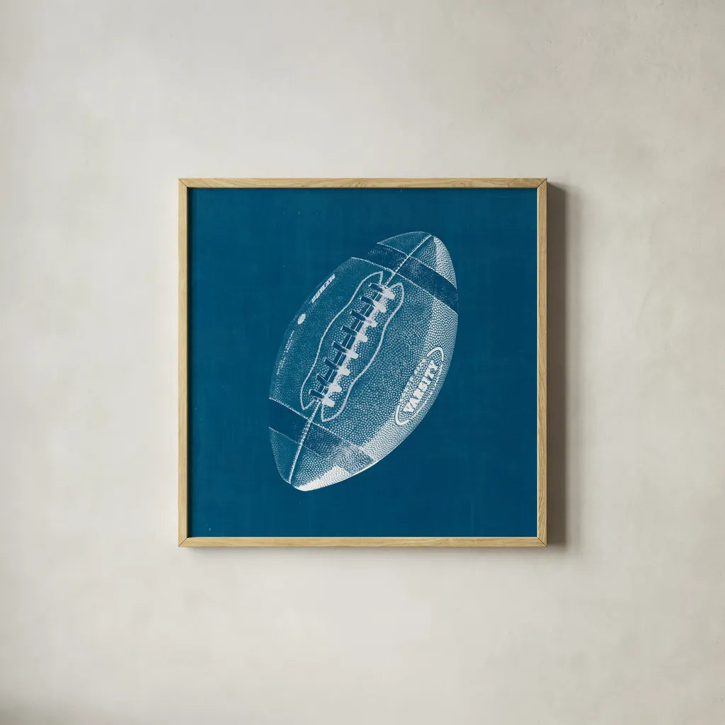 Ball Four Blueprint III by Wild Apple Portfolio. Shown in a natural wood glass frame for a timeless modern aesthetic. Available as an archival giclee rolled canvas, fine art paper, or poster print. SKU 62238a.