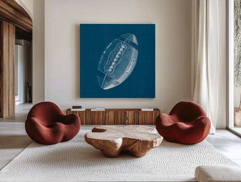 Ball Four Blueprint III by Wild Apple Portfolio. Shown as extra-large giant wall art in a modern living room. Available as an archival giclee rolled canvas, fine art paper, or poster print. SKU 62238a.