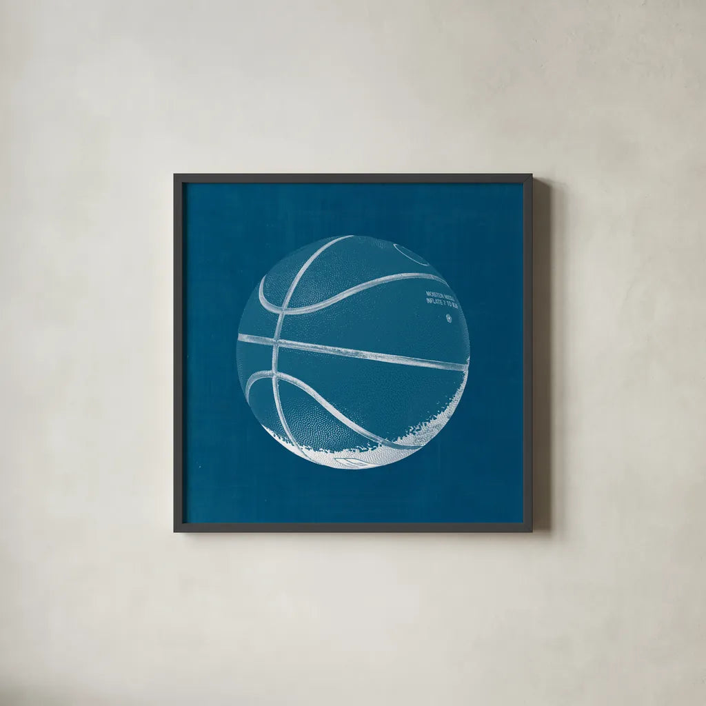 Ball Four Blueprint IV by Wild Apple Portfolio. Shown in a sleek black glass frame for a contemporary gallery look. Available as an archival giclee rolled canvas, fine art paper, or poster print. SKU 62239a.
