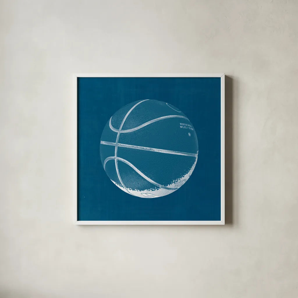 Ball Four Blueprint IV by Wild Apple Portfolio. Shown in a crisp white glass frame for a clean and minimalist style. Available as an archival giclee rolled canvas, fine art paper, or poster print. SKU 62239a.