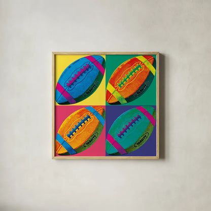 Ball Four Football Crop by Wild Apple Portfolio. Shown in a natural wood glass frame for a timeless modern aesthetic. Available as an archival giclee rolled canvas, fine art paper, or poster print. SKU 87743a.