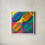 Ball Four Football Crop by Wild Apple Portfolio. Shown in a crisp white glass frame for a clean and minimalist style. Available as an archival giclee rolled canvas, fine art paper, or poster print. SKU 87743a.