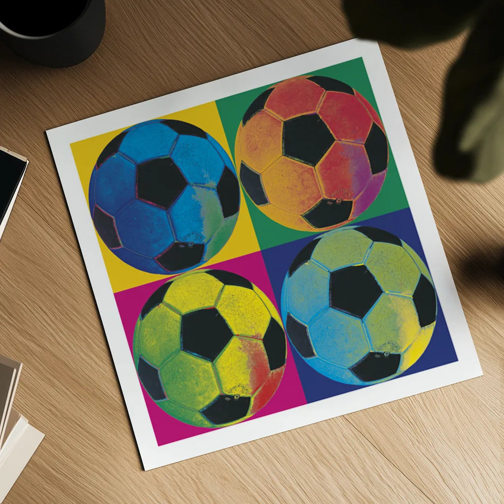 Ball Four Soccer by Wild Apple Portfolio. Shown as a detailed flat fine art print, highlighting archival giclee quality. Available as an archival giclee rolled canvas, fine art paper, or poster print. SKU 9871a.