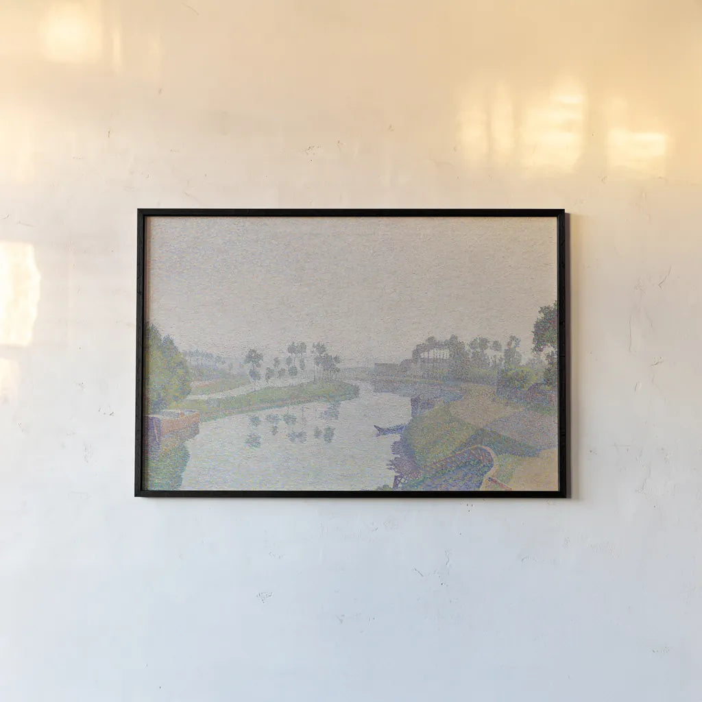 Banks of The Oise at Dawn by Wild Apple Portfolio. shown as a paper print in a black flame. Available as a archival giclee rolled canvas, fine art paper, or poster print. SKU 102478i.