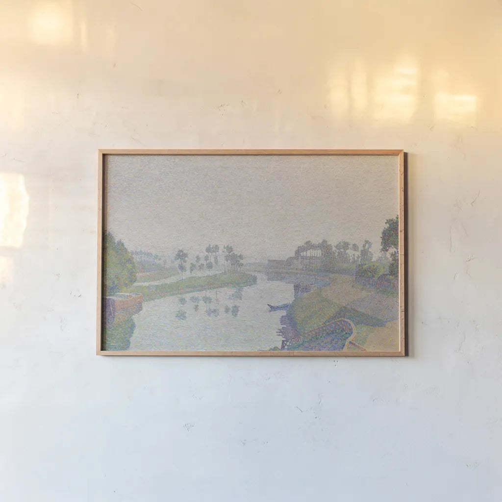 Banks of The Oise at Dawn by Wild Apple Portfolio. shown as a paper print in a natural frame. Available as a archival giclee rolled canvas, fine art paper, or poster print. SKU 102478i.