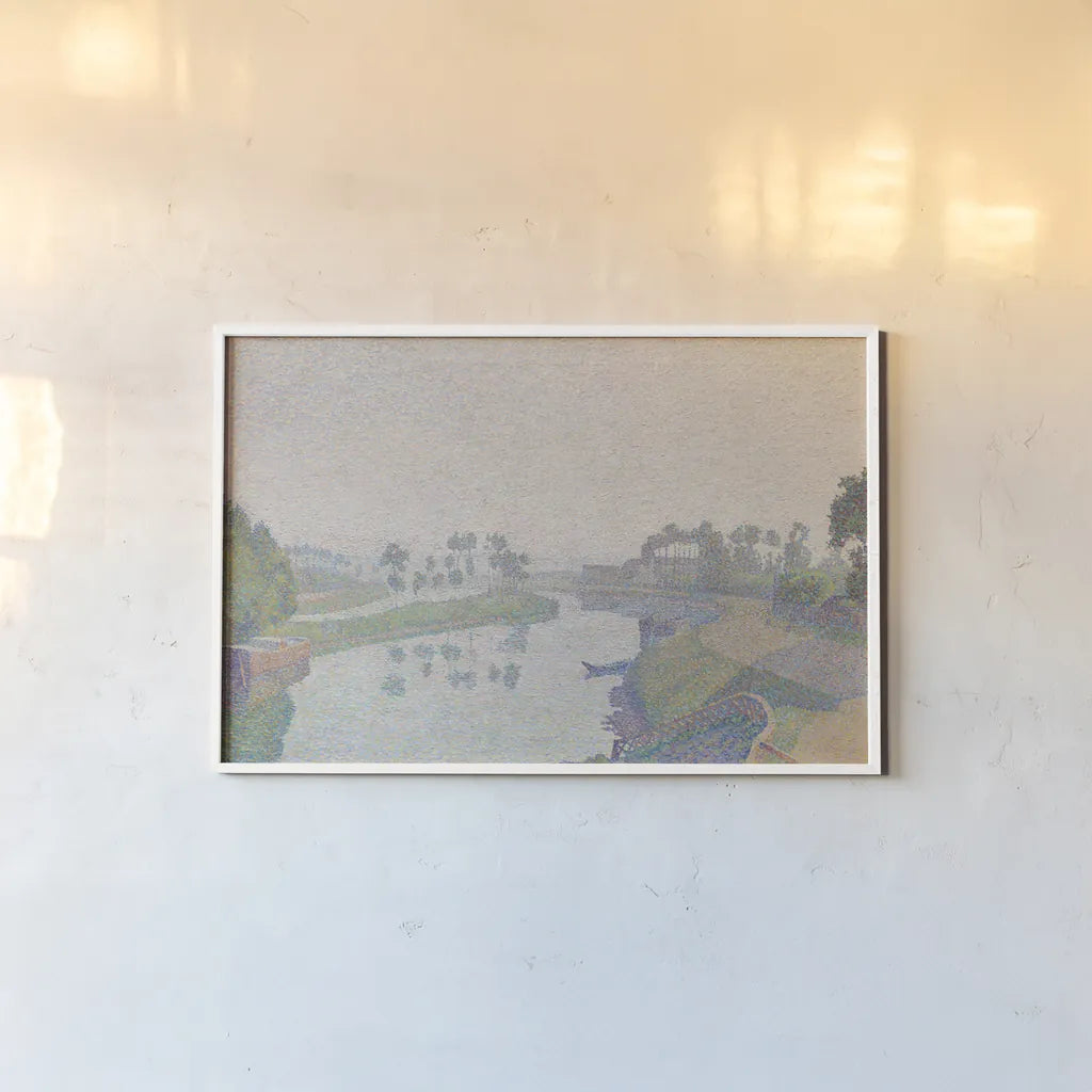 Banks of The Oise at Dawn by Wild Apple Portfolio. shown as a paper print in a white frame. Available as a archival giclee rolled canvas, fine art paper, or poster print. SKU 102478i.