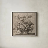 Basket of Flowers by Wild Apple Portfolio. Shown in a sleek black glass frame for a contemporary gallery look. Available as an archival giclee rolled canvas, fine art paper, or poster print. SKU 104853a.