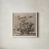 Basket of Flowers by Wild Apple Portfolio. Shown in a crisp white glass frame for a clean and minimalist style. Available as an archival giclee rolled canvas, fine art paper, or poster print. SKU 104853a.