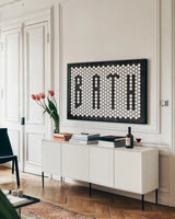 Bath Tiles by Wild Apple Portfolio. shown as a framed stretched canvas in a living room above a console. Available as a archival giclee rolled canvas, fine art paper, or poster print. SKU 78665i.