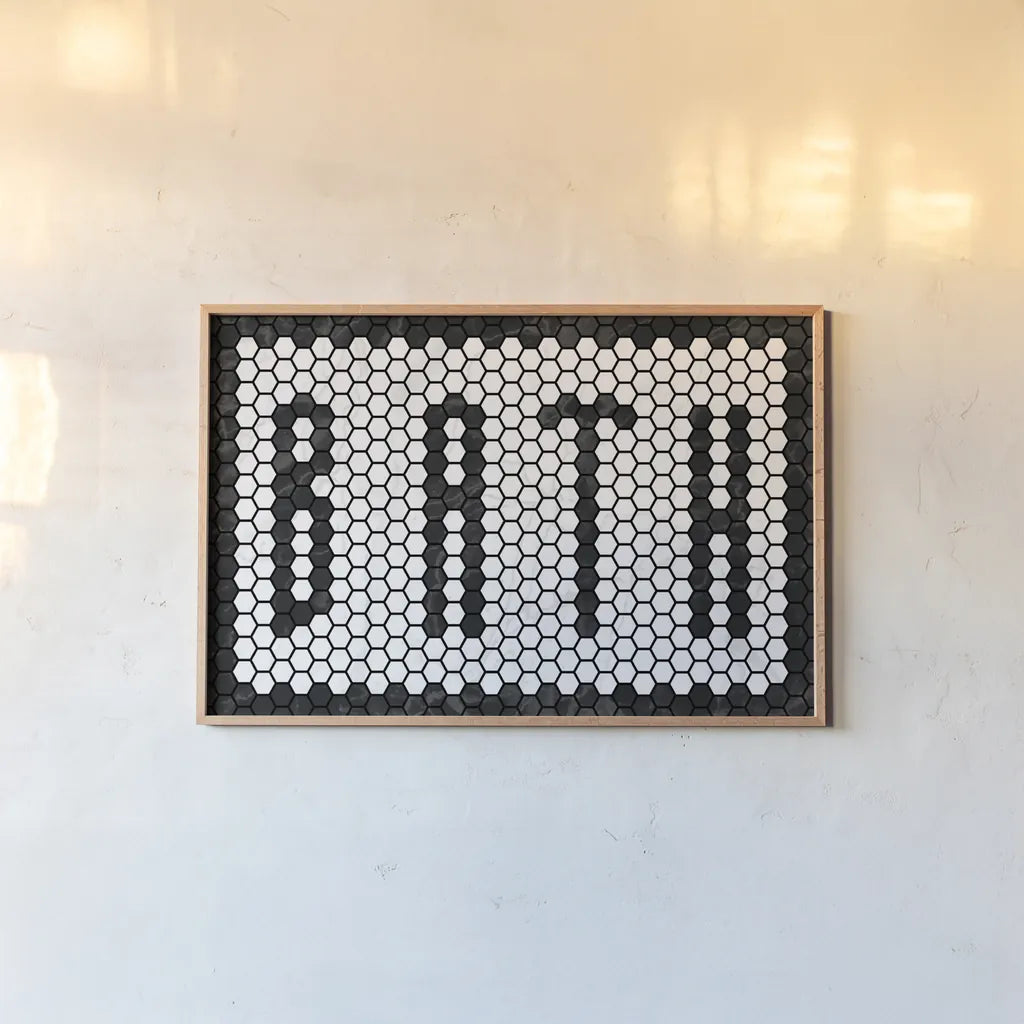 Bath Tiles by Wild Apple Portfolio. shown as a paper print in a natural frame. Available as a archival giclee rolled canvas, fine art paper, or poster print. SKU 78665i.