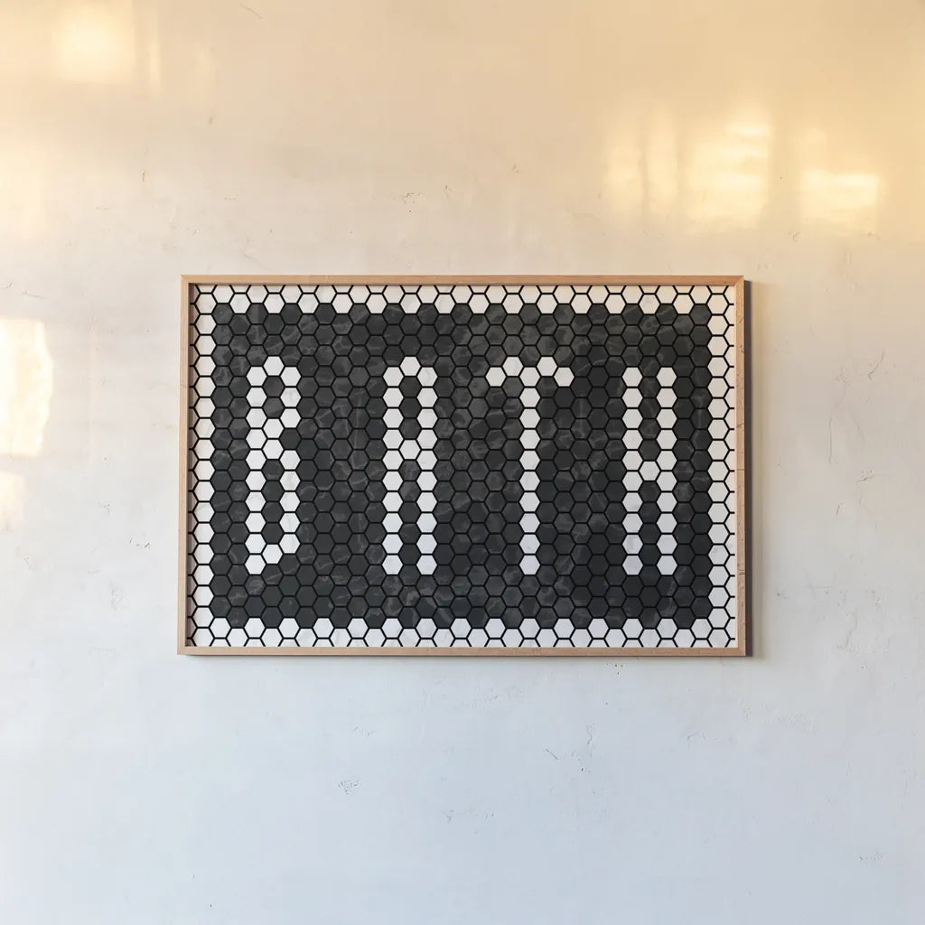 Bath Tiles Inverted by Wild Apple Portfolio. shown as a paper print in a natural frame. Available as a archival giclee rolled canvas, fine art paper, or poster print. SKU 79198i.