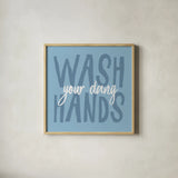 Bathroom Advice I by Wild Apple Portfolio. Shown in a natural wood glass frame for a timeless modern aesthetic. Available as an archival giclee rolled canvas, fine art paper, or poster print. SKU 62974a.
