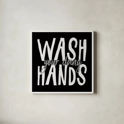 Bathroom Advice I BW by Wild Apple Portfolio. Shown in a crisp white glass frame for a clean and minimalist style. Available as an archival giclee rolled canvas, fine art paper, or poster print. SKU 84765a.