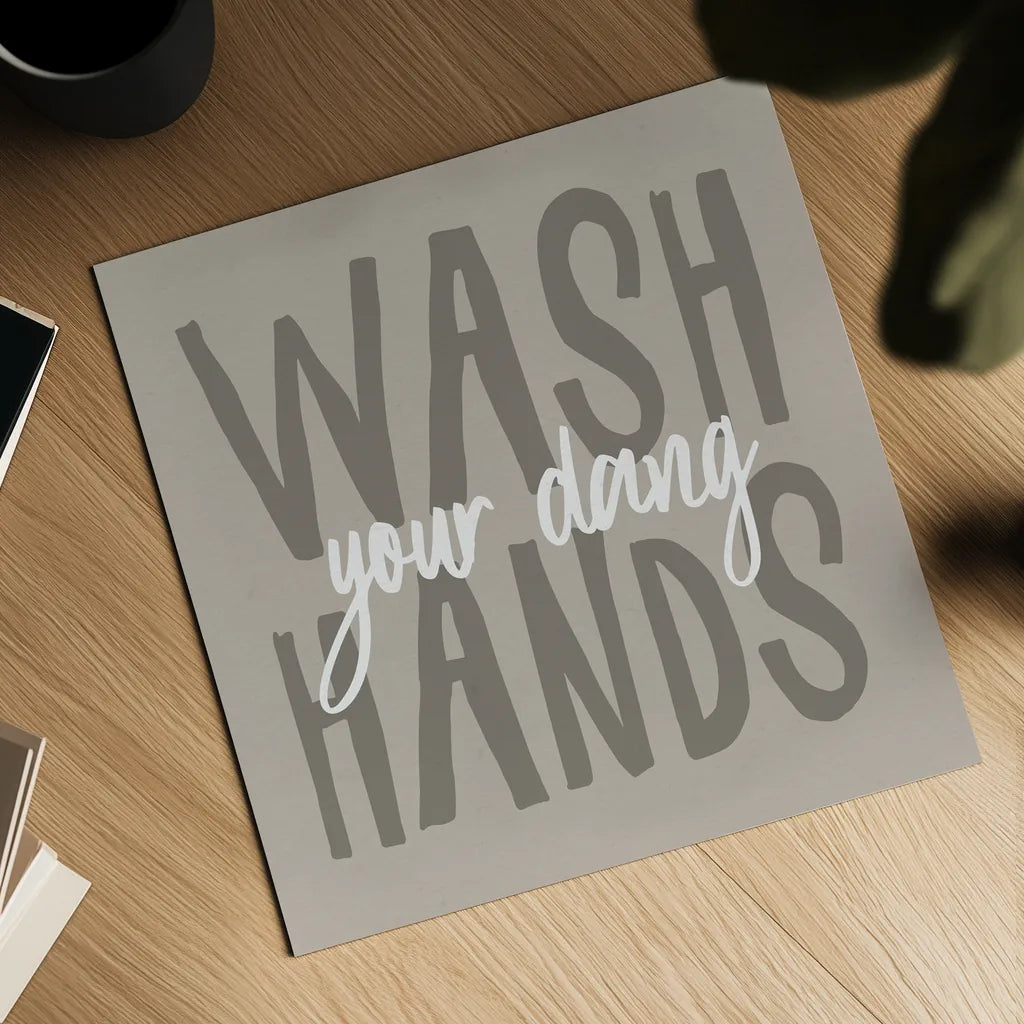 Bathroom Advice I Neutral by Wild Apple Portfolio. Shown as a detailed flat fine art print, highlighting archival giclee quality. Available as an archival giclee rolled canvas, fine art paper, or poster print. SKU 83202a.