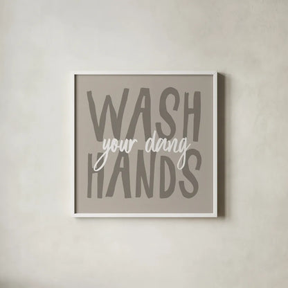 Bathroom Advice I Neutral by Wild Apple Portfolio. Shown in a crisp white glass frame for a clean and minimalist style. Available as an archival giclee rolled canvas, fine art paper, or poster print. SKU 83202a.