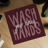 Bathroom Advice I Purple by Wild Apple Portfolio. Shown as a detailed flat fine art print, highlighting archival giclee quality. Available as an archival giclee rolled canvas, fine art paper, or poster print. SKU 68259a.
