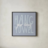 Bathroom Advice II by Wild Apple Portfolio. Shown in a sleek black glass frame for a contemporary gallery look. Available as an archival giclee rolled canvas, fine art paper, or poster print. SKU 62975a.