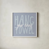 Bathroom Advice II by Wild Apple Portfolio. Shown in a crisp white glass frame for a clean and minimalist style. Available as an archival giclee rolled canvas, fine art paper, or poster print. SKU 62975a.
