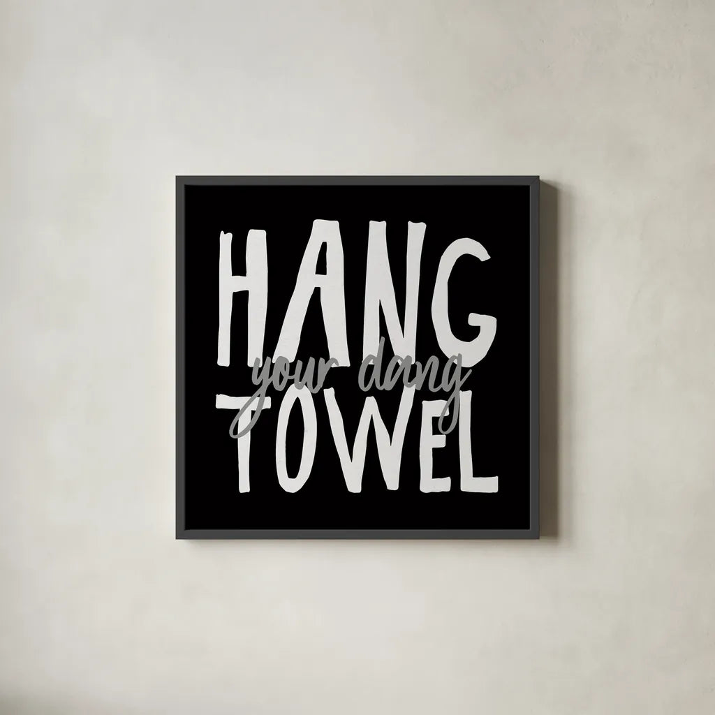 Bathroom Advice II BW by Wild Apple Portfolio. Shown in a sleek black glass frame for a contemporary gallery look. Available as an archival giclee rolled canvas, fine art paper, or poster print. SKU 84766a.