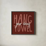 Bathroom Advice II Red by Wild Apple Portfolio. Shown in a sleek black glass frame for a contemporary gallery look. Available as an archival giclee rolled canvas, fine art paper, or poster print. SKU 68260a.