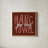 Bathroom Advice II Red by Wild Apple Portfolio. Shown in a natural wood glass frame for a timeless modern aesthetic. Available as an archival giclee rolled canvas, fine art paper, or poster print. SKU 68260a.