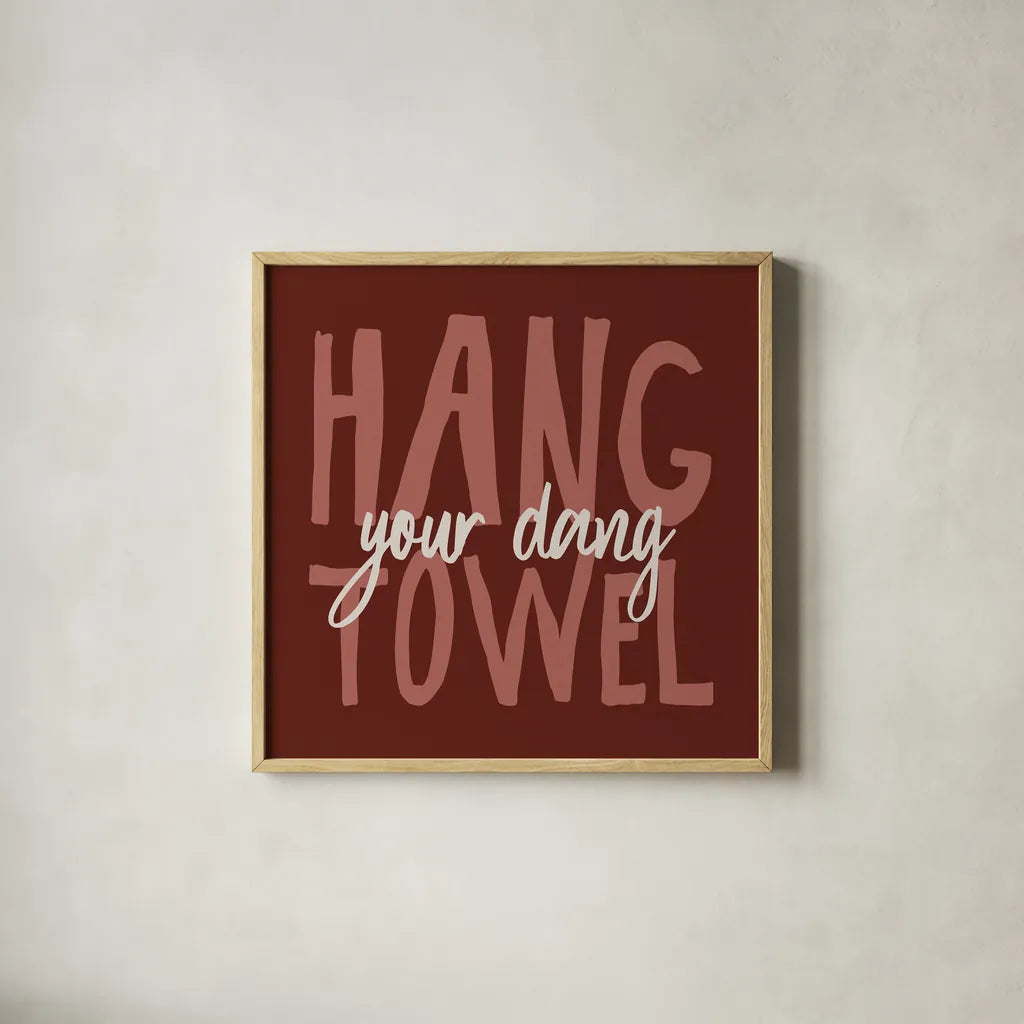 Bathroom Advice II Red by Wild Apple Portfolio. Shown in a natural wood glass frame for a timeless modern aesthetic. Available as an archival giclee rolled canvas, fine art paper, or poster print. SKU 68260a.