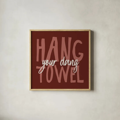 Bathroom Advice II Red by Wild Apple Portfolio. Shown in a natural wood glass frame for a timeless modern aesthetic. Available as an archival giclee rolled canvas, fine art paper, or poster print. SKU 68260a.