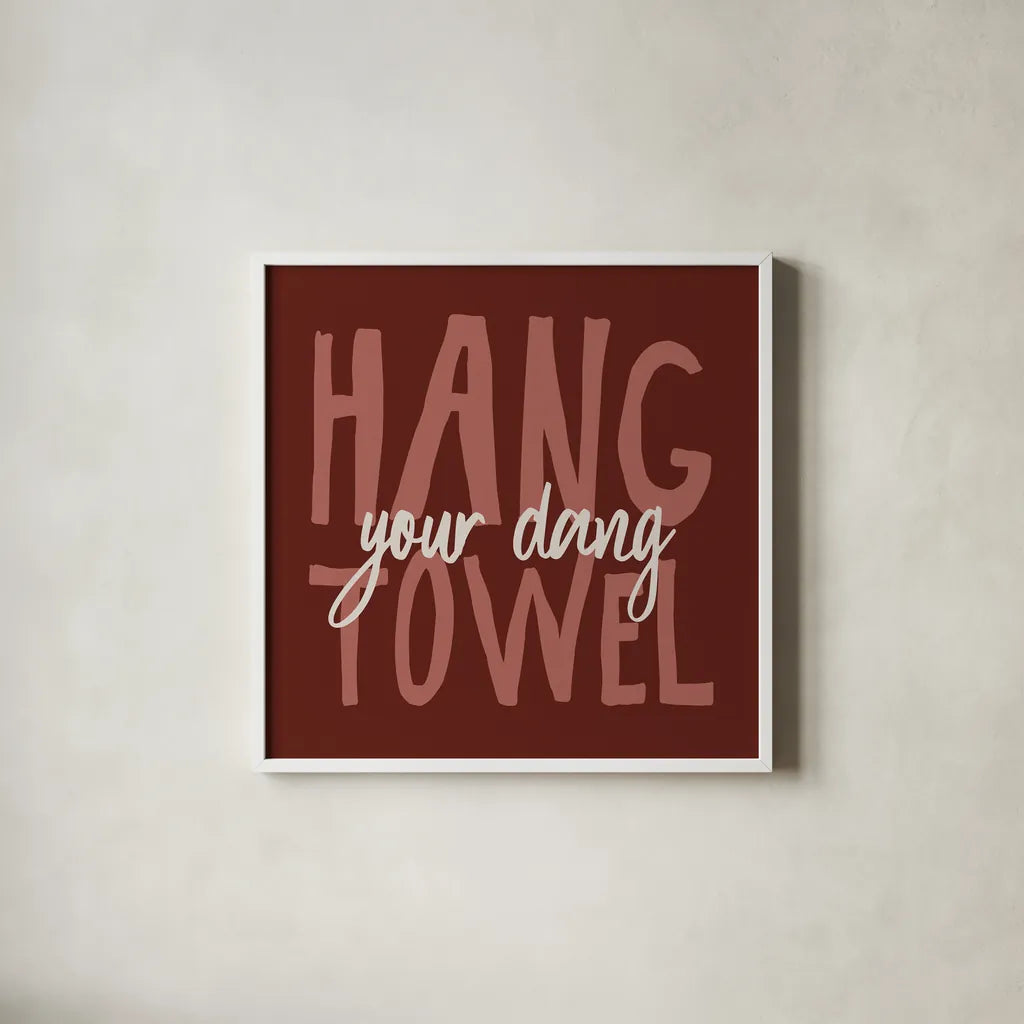 Bathroom Advice II Red by Wild Apple Portfolio. Shown in a crisp white glass frame for a clean and minimalist style. Available as an archival giclee rolled canvas, fine art paper, or poster print. SKU 68260a.