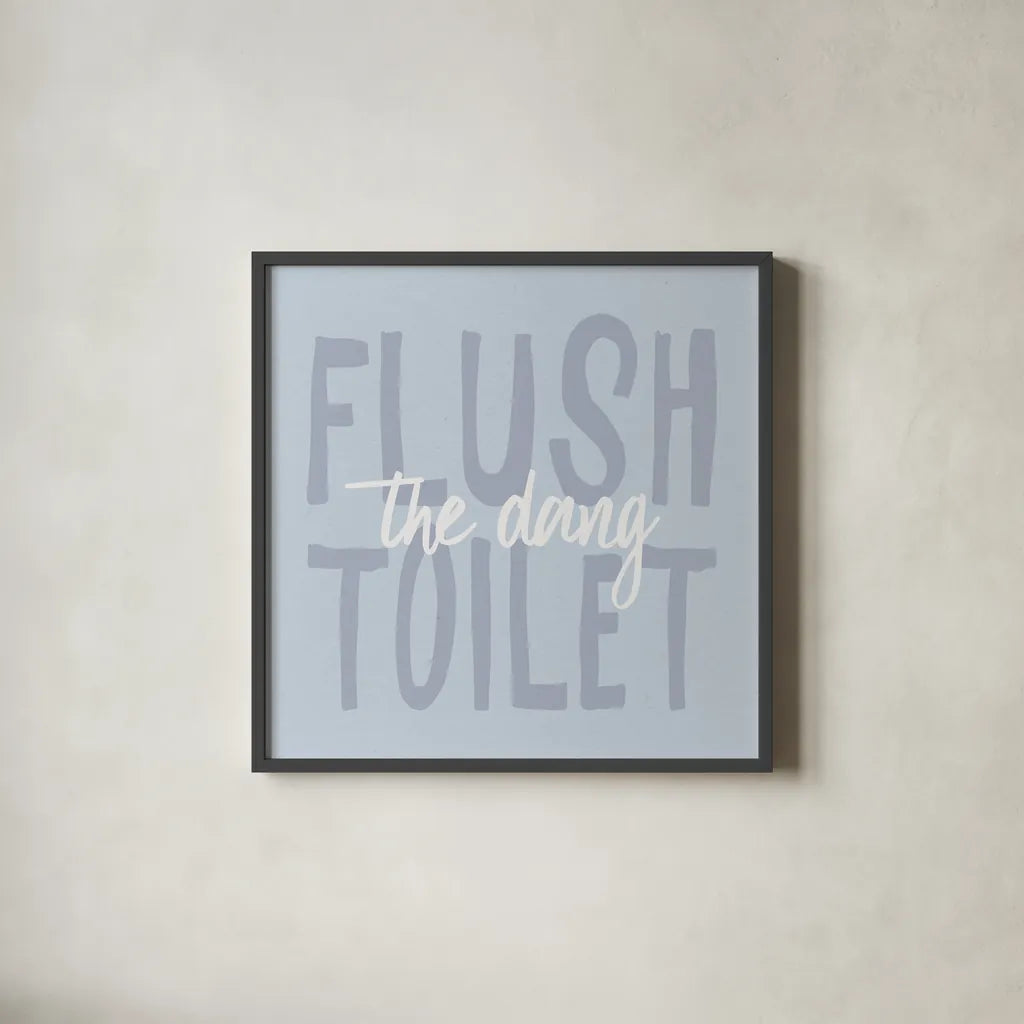 Bathroom Advice III by Wild Apple Portfolio. Shown in a sleek black glass frame for a contemporary gallery look. Available as an archival giclee rolled canvas, fine art paper, or poster print. SKU 62976a.