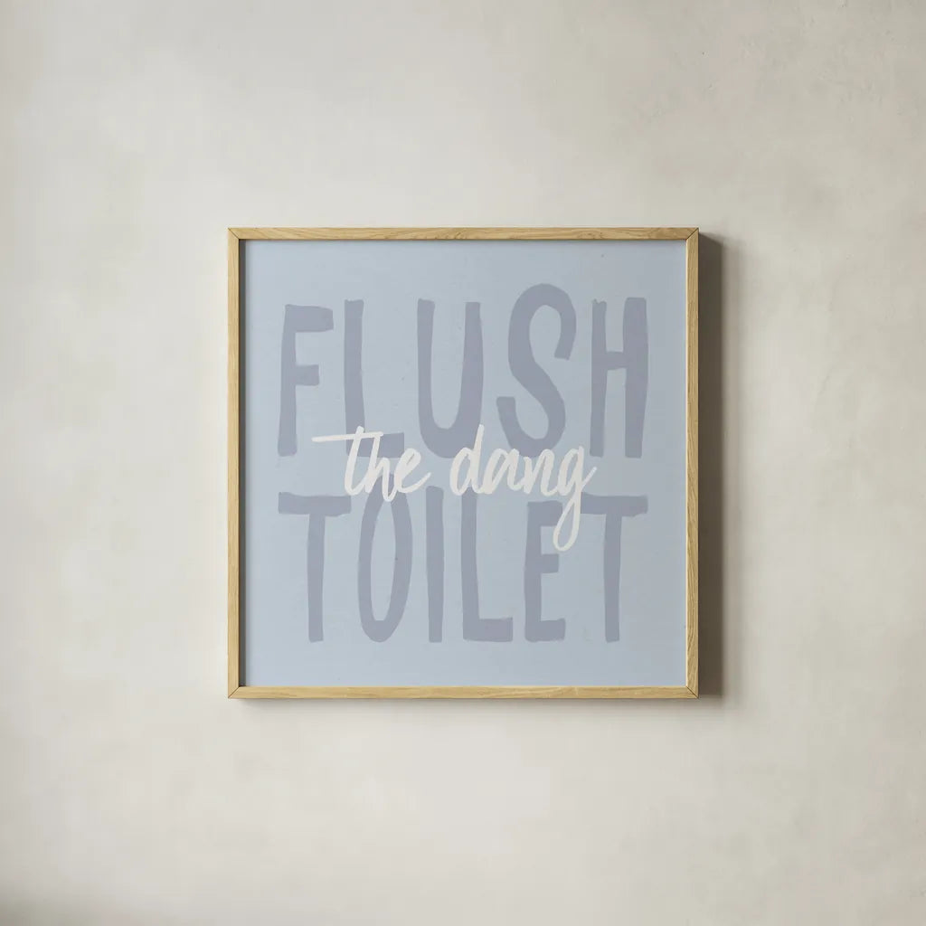 Bathroom Advice III by Wild Apple Portfolio. Shown in a natural wood glass frame for a timeless modern aesthetic. Available as an archival giclee rolled canvas, fine art paper, or poster print. SKU 62976a.