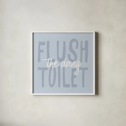 Bathroom Advice III by Wild Apple Portfolio. Shown in a crisp white glass frame for a clean and minimalist style. Available as an archival giclee rolled canvas, fine art paper, or poster print. SKU 62976a.