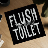 Bathroom Advice III BW by Wild Apple Portfolio. Shown as a detailed flat fine art print, highlighting archival giclee quality. Available as an archival giclee rolled canvas, fine art paper, or poster print. SKU 84767a.
