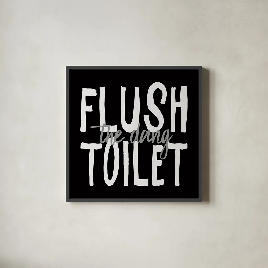 Bathroom Advice III BW by Wild Apple Portfolio. Shown in a sleek black glass frame for a contemporary gallery look. Available as an archival giclee rolled canvas, fine art paper, or poster print. SKU 84767a.