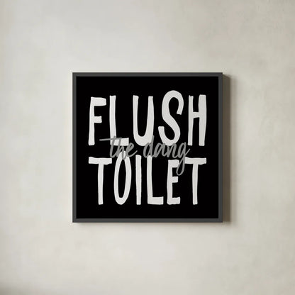 Bathroom Advice III BW by Wild Apple Portfolio. Shown in a sleek black glass frame for a contemporary gallery look. Available as an archival giclee rolled canvas, fine art paper, or poster print. SKU 84767a.