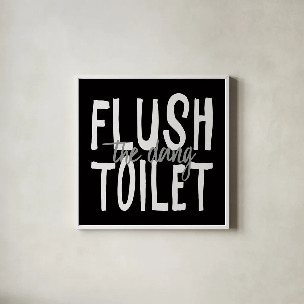 Bathroom Advice III BW by Wild Apple Portfolio. Shown in a crisp white glass frame for a clean and minimalist style. Available as an archival giclee rolled canvas, fine art paper, or poster print. SKU 84767a.