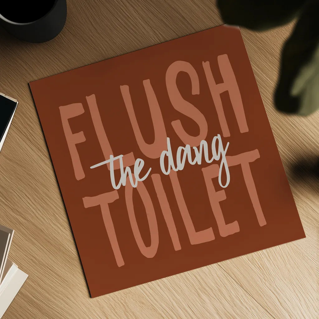 Bathroom Advice III Brown by Wild Apple Portfolio. Shown as a detailed flat fine art print, highlighting archival giclee quality. Available as an archival giclee rolled canvas, fine art paper, or poster print. SKU 68261a.