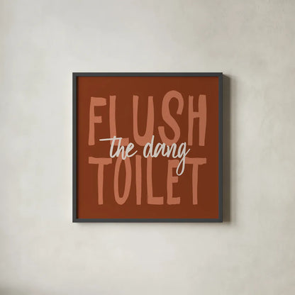 Bathroom Advice III Brown by Wild Apple Portfolio. Shown in a sleek black glass frame for a contemporary gallery look. Available as an archival giclee rolled canvas, fine art paper, or poster print. SKU 68261a.