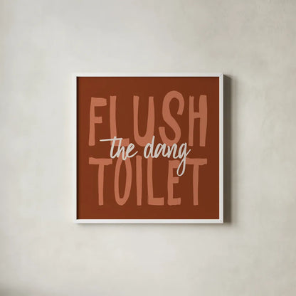Bathroom Advice III Brown by Wild Apple Portfolio. Shown in a crisp white glass frame for a clean and minimalist style. Available as an archival giclee rolled canvas, fine art paper, or poster print. SKU 68261a.